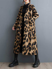 BXOXO Long Sleeves Loose Buttoned Leopard Pockets Split-Joint V-Neck Outerwear Trench Coats