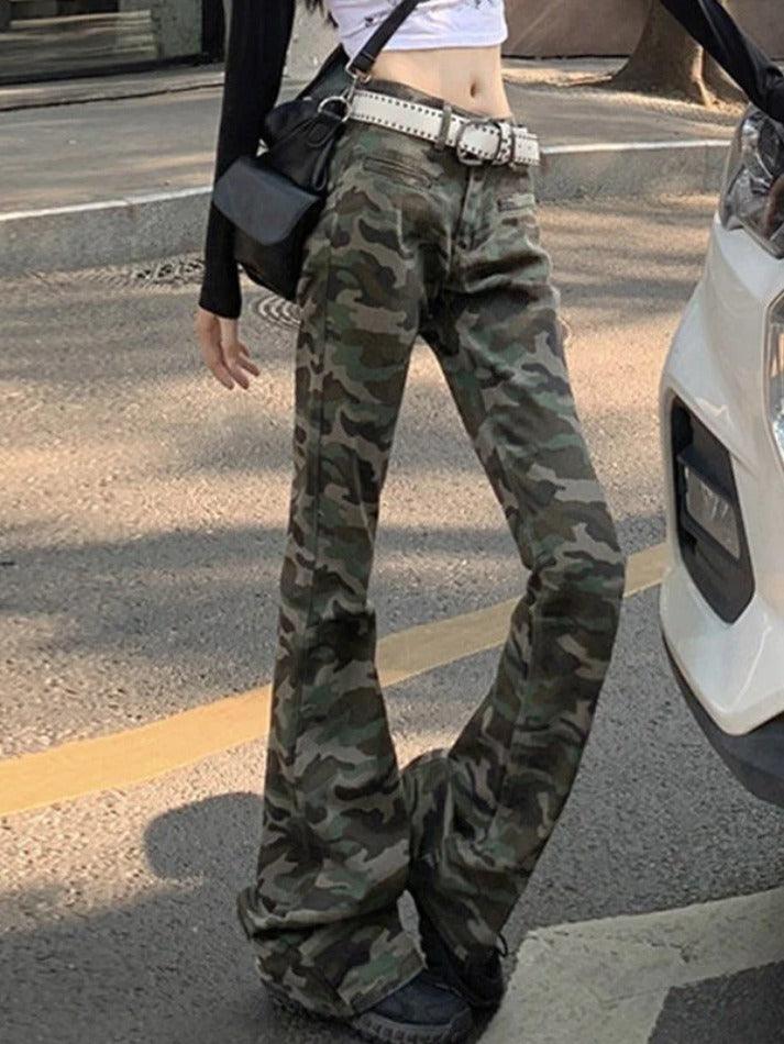 Vintage Camo Print Flare Jeans