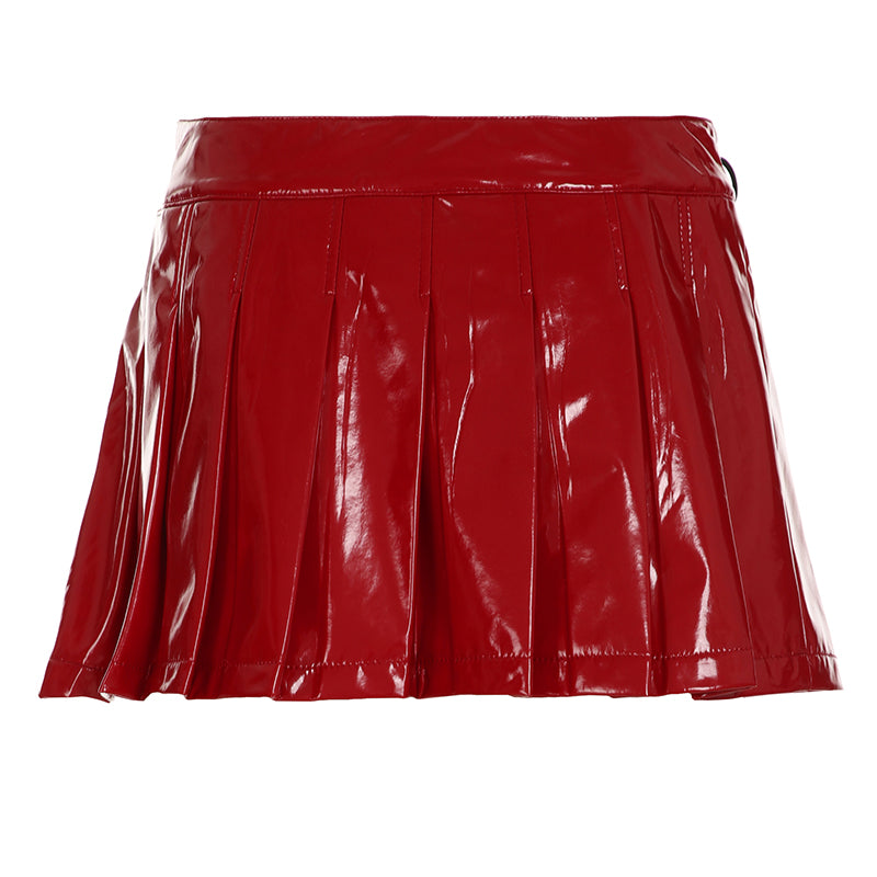 BXOXO - summer inspo Christmas Gothic Sexy Punk Leather Skirt Women New Darkly Chic Gyaru Metal Design Mini Solid Skirt Personality Streetwear