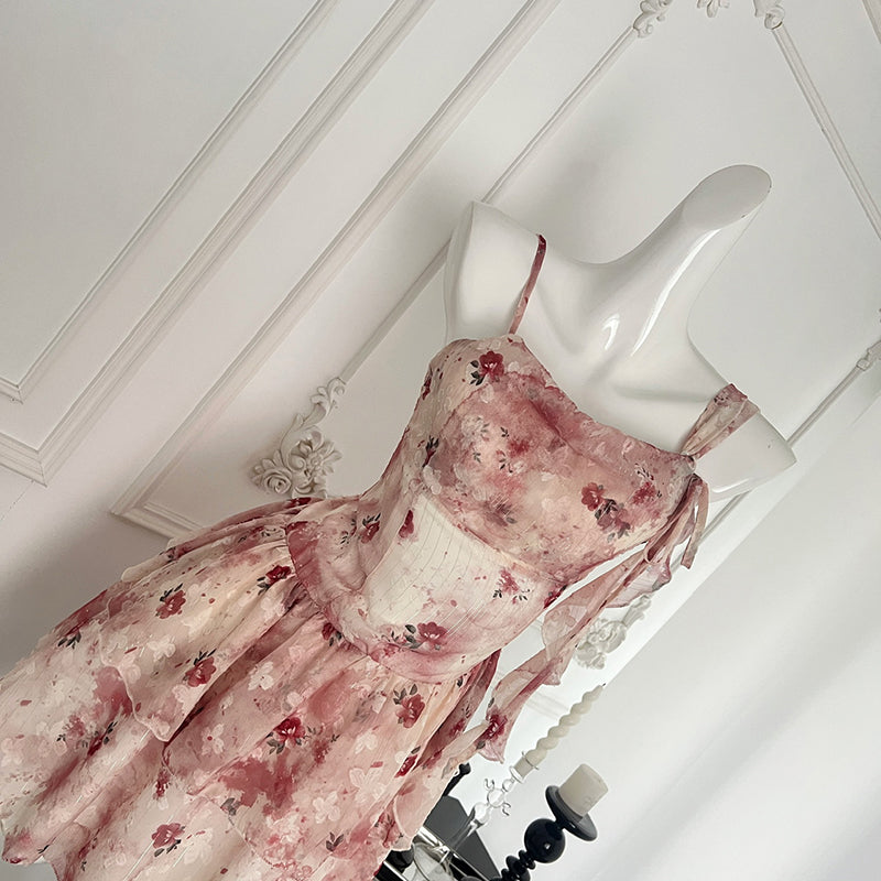 BXOXO - summer inspo Floral Print Slash Neck Dress Women Summer Sleeveless Vintage Dress Elegant Fashion Casual High Waist Suspender Dresses