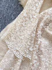 BXOXO Spring France Elegant Vintage High End Evening Dress Women 3D Flower Lace Hollow Out Party Dress Female Casual Chic Clothing New