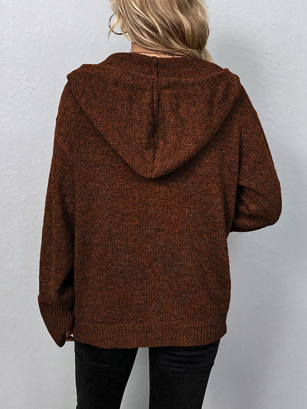 BXOXO Wrap Buttoned Hooded Solid Color Cardigan