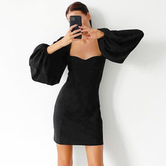 Bishop Sleeve Sweetheart Neck Bodycon Party Mini Dress