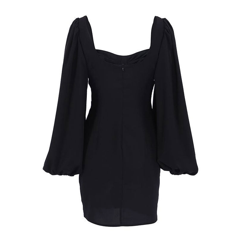 Bishop Sleeve Sweetheart Neck Bodycon Party Mini Dress - Black