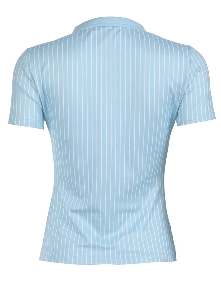 BXOXO - summer inspo Sweetown Blue Stripe Short Sleeve Shirts For Women Button Up Turn Down Collar Slim Simple Casual Preppy Tops Basic Summer Tees