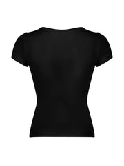 BXOXO - summer inspo Japanese Kawaii Contrast Lace Tie Bow Square Collar Slim Short Sleeve Black T Shirt Women Pink Sweet Balletcore Cute Tees