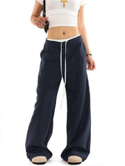 BXOXO Y2k Striped Women Suit Pants Casual Slacks Korean Style Baggy Trousers Wide Leg Straight Vintage Aesthetic Dress Pants
