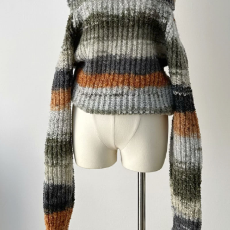 BXOXO - summer inspo Women's Y2K Sexy Off-the-shoulder Vintage Striped Knit Sweater Y2K Vintage Chic Design Women Autumn And Winter Sweater