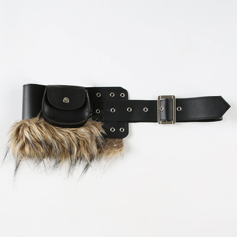 BXOXO - summer inspo Fashion Trendy New Faux Fur Spliced Leather Pu Bag's Belt Women Design Chic Gyaru Y2k Retro Irregular Waist Belt