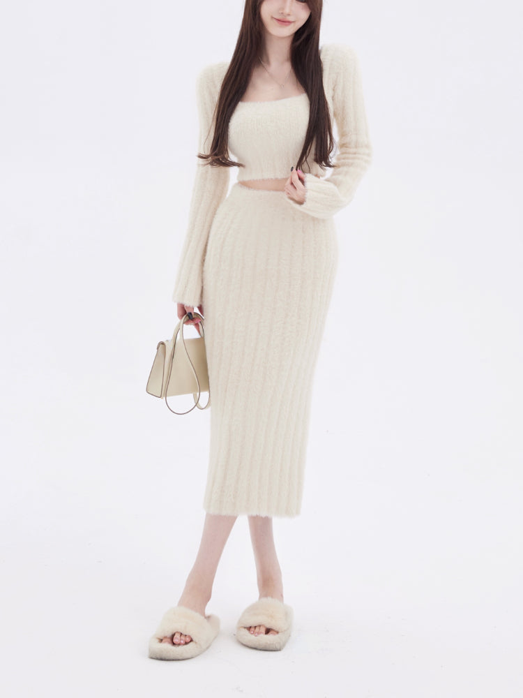 BXOXO party look inspos Autumn Sweater Knitted Suits Female Elegant 2 Piece Skirt Sets Korean Fashion Even Party Y2k Mini Dress Office Lady Short Skirts