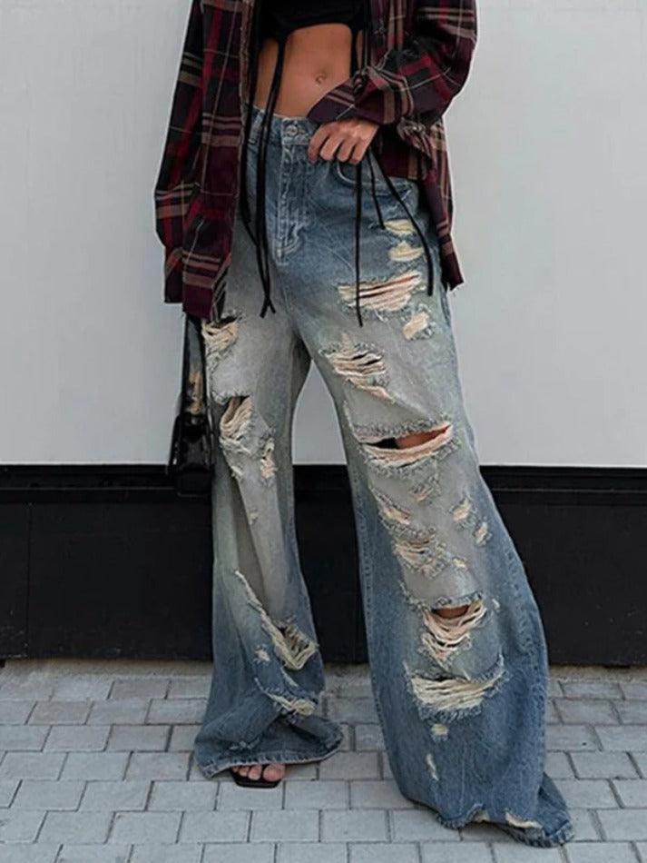Vintage Distressed Low Rise Ripped Jeans