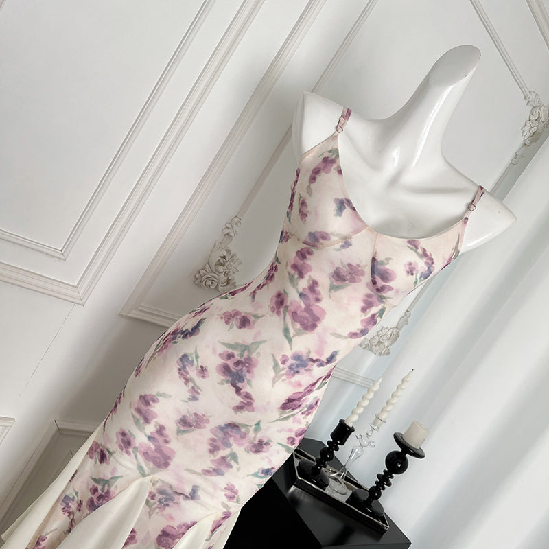 BXOXO - summer inspo French Gentle Style Fishtail Skirt Summer New Sexy Floral Suspender Dress Fashion Casual Versatile Long Dress