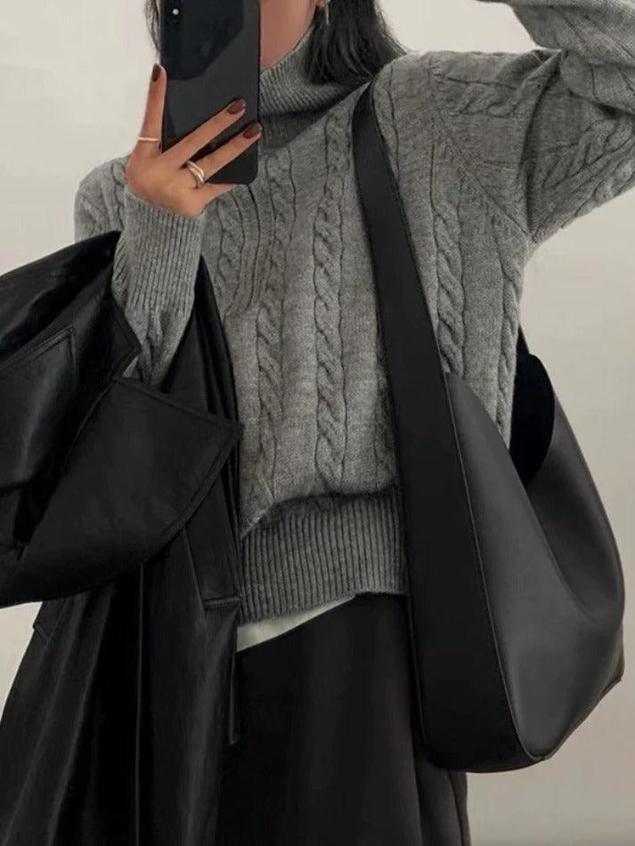Vintage Lapel Neck Cable Knit Sweater