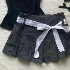 BXOXO 2000s FemmeKawaii High waist Pleated skirt Y2k Punk Sexy Slim Streetwear Bow Mini Skirts Emo Girl Gothic Women Vintage Clothes