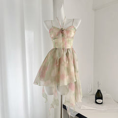 BXOXO - summer inspo Vintage Irregular Ruffles Sling Dress Women 2025 Summer New Holiday Style Sexy Off-shoulder Slim Sleeveless Dress