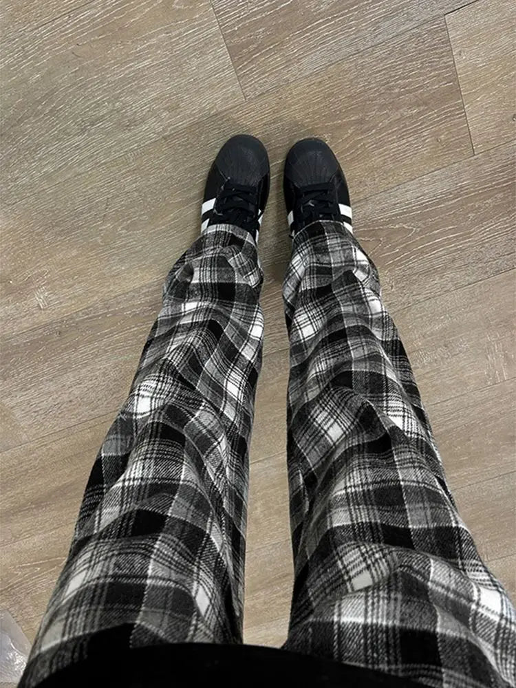 BXOXO Harajuku Plaid Y2k Pants Women Clothing Winter Wide Leg Pants Korean Fashion Casual Goth Girl Clothes Pantalones Femme Trousers