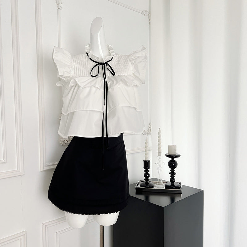 BXOXO - summer inspo Sweet Summer Two Piece Set for Women Elegant Casual Flying Sleeve Crop Tops+ High waisted A-line Skirt Fashion Suit