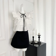 BXOXO - summer inspo Sweet Summer Two Piece Set for Women Elegant Casual Flying Sleeve Crop Tops+ High waisted A-line Skirt Fashion Suit