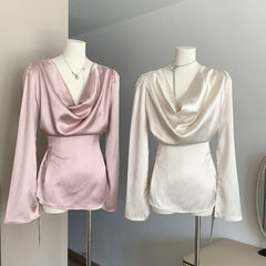 BXOXO - summer inspo Comfortable High Quality Satin Tops Korean Fashion Elegant Sexy Party Blouse Cozy Party Elegant Shirts Blous