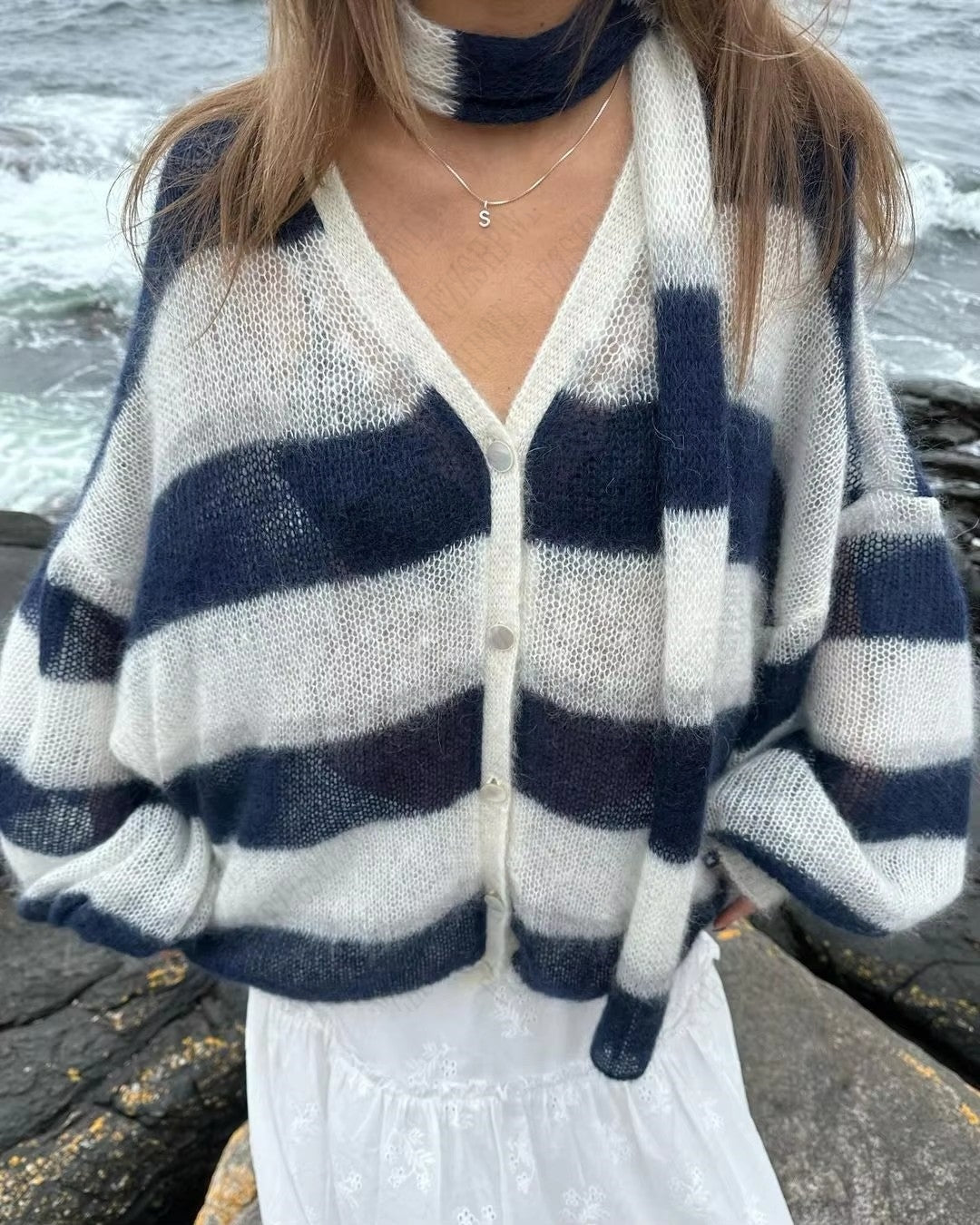 Bxoxo Y2K Striped autumn and winter women cardigan sweater versatile casual streetwear vintage Harajuku hip-hop thin pullover sweater