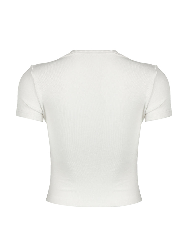 BXOXO - summer inspo Halter Neck Lace Trim Bow Cute Black Y2K T-Shirt Women Button Up Slim Short Sleeve White Tees Sweet Balletcore Clothing