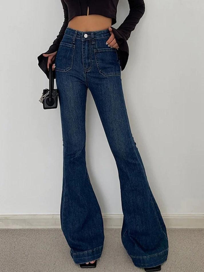 Vintage High Rise Elastic Flare Jeans