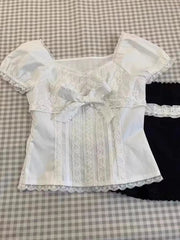 BXOXO Y2k Lace Summer Crop Top T Shirts Women Clothes Vintage White Casual Kawaii Korea Sweet Girl Graphic Tee Baby Aesthetic Tops Emo