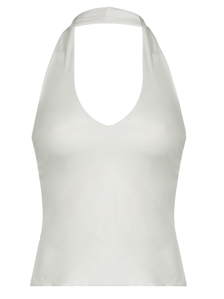 BXOXO - summer inspo Sweetown Backless Split Slim Halter Tops For Women Sleeveless V Neck Sexy Rave Vest Solid Basic Casual Summer Tank Tees