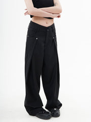 BXOXO Women Wide Leg Suit Pants Gothic Black Aesthetic Pleated Trousers Gray Oversized Y2k Korean Streetwear Harajuku Casual