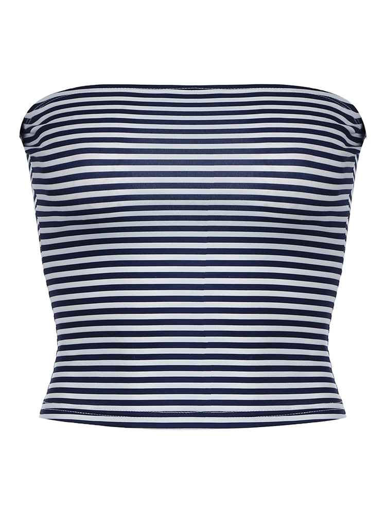 BXOXO - summer inspo Sweetown Blue Stripe Basic Simple Sleeveless Crop Tops Women Strapless Tube Top Y2K Girl 2000s Summer Cute Streetwear Vest