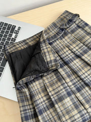 BXOXO Spring France Elegant Sweet Long Skirts Women Zipper Pleated Splicing Plaid Skirts New Female Casual Fit Chic 2000s Clothes Y2k