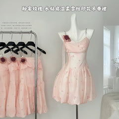 BXOXO - summer inspo Women Floral Printed Swinging Collar Sexy Dresses Summer New French Style Chic Elegant Sweet Dress Vintage Backless Fairy Dress