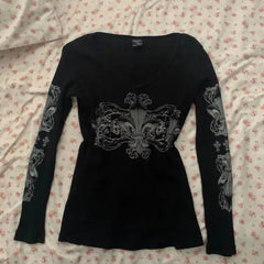 BXOXO Streetwear T Shirts Women Clothes Vintage 90s Gothic Casual Tees Femme Long sleeves Punk Sweet Girl T Shirts Aesthetic Tops Emo