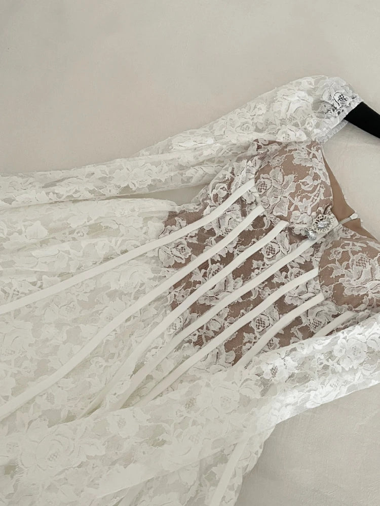 BXOXO France Elegant Fashion High End Evening Dress Women Embroidery Lace Fishbone Mini Party Dress Female Casual Chic Sexy Clothing