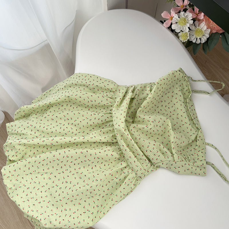 BXOXO - summer inspo Sexy Green Floral Dress Party Vacation Basic Daily Mini Dress Causual Korean Fashion Sling Dress Summer Women Clothes