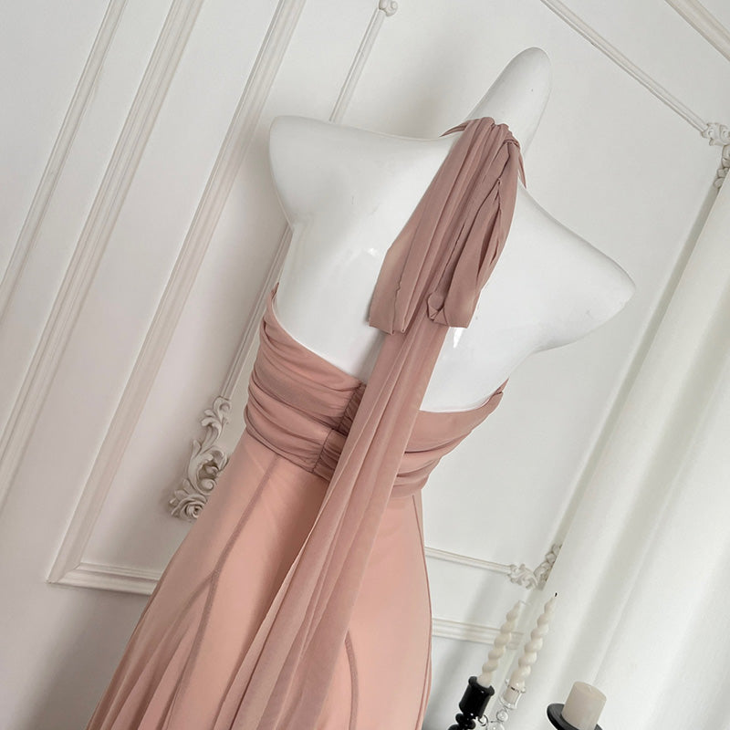 BXOXO - summer inspo Summer Sleeveless Halter Maxi Dress Elegant Tight Waist V-neck Beach Dress Robes Temperament Party Backless Dresses