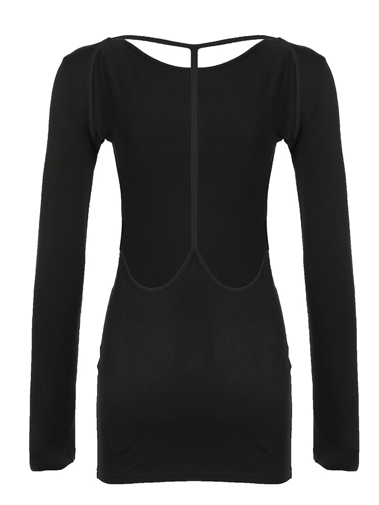 BXOXO - summer inspo Backless Chic Fashion Skinny Sexy Long Sleeve Short Dress Women Rave Baddie Clubwear Black Solid Party Dresses