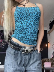 Bxoxo Streetwear hip hop leopard punk vintage women's sleeveless camisole top Y2K rock chic aesthetic summer women shorts emo Girl top