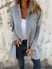 BXOXO Hooded Long Sleeves Pockets Solid Color Split-Joint Zipper Outerwear