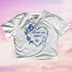 Bxoxo Y2K top sexy slim American retro Streetwear women T-shirt Harajuku casual angel print pattern sweet girls white O-neck baby tops