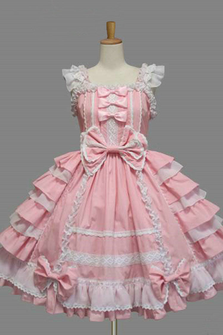 BXOXO Lace Square Neck Cap Sleeve Knee Length Ruffled Bowknot Sweet Lolita Dress