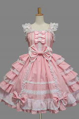 BXOXO Lace Square Neck Cap Sleeve Knee Length Ruffled Bowknot Sweet Lolita Dress