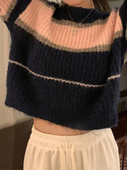 Stripe Contrast Color Short Loose Sweater