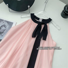 BXOXO - summer inspo 2025 New Summer Women's Fairy Vacation Beach Dress Korean Birthday Midi Pink O-Neck Elegant Dresses