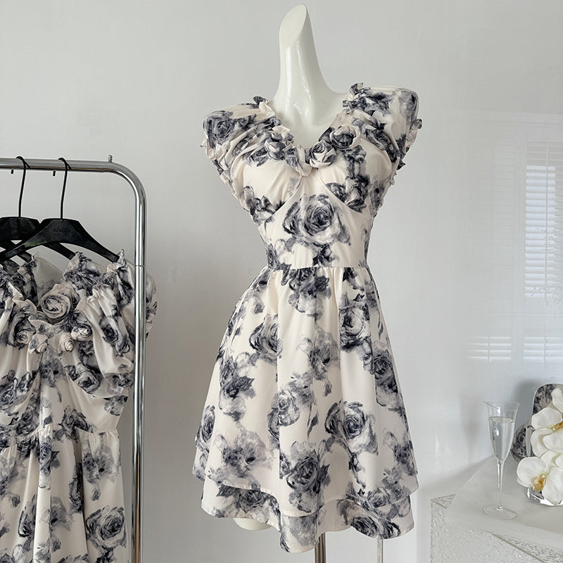 BXOXO - summer inspo Chic Design Street Style Three-Dimensional Flower Dress Summer New Fashion Vintage V-neck Dresses