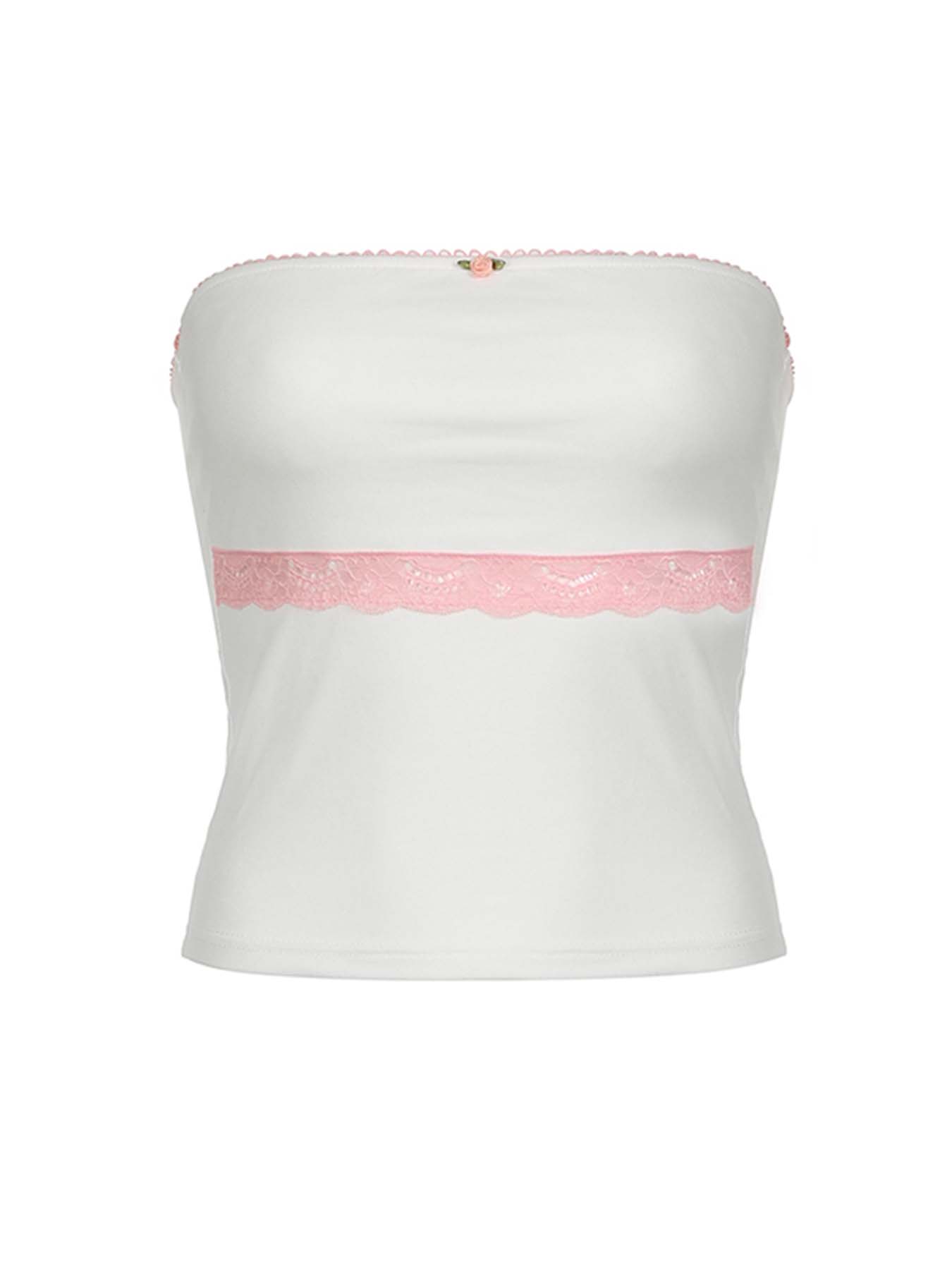 BXOXO - summer inspo Sweet Y2K Contrast Lace Strapless White Tube Top Women 2000s Cute Kawaii Cropped Vest