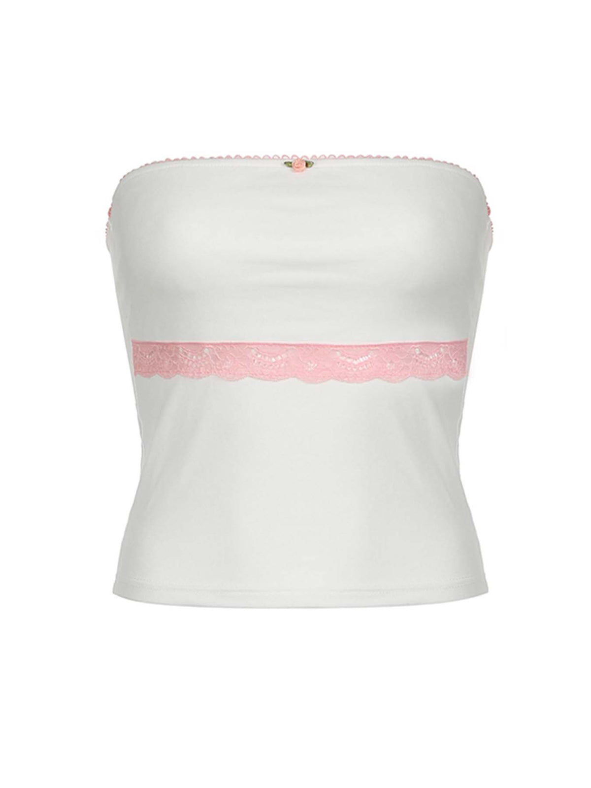 BXOXO - summer inspo Sweet Y2K Contrast Lace Strapless White Tube Top Women 2000s Cute Kawaii Cropped Vest