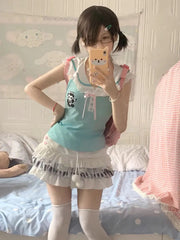 BXOXO Kawaii MIni Skirt Summer Cute Y2K Women Clothes Grunge Korea White Short Skirts Sexy Streetwear Casual 2000s E Girl Lace Skirts