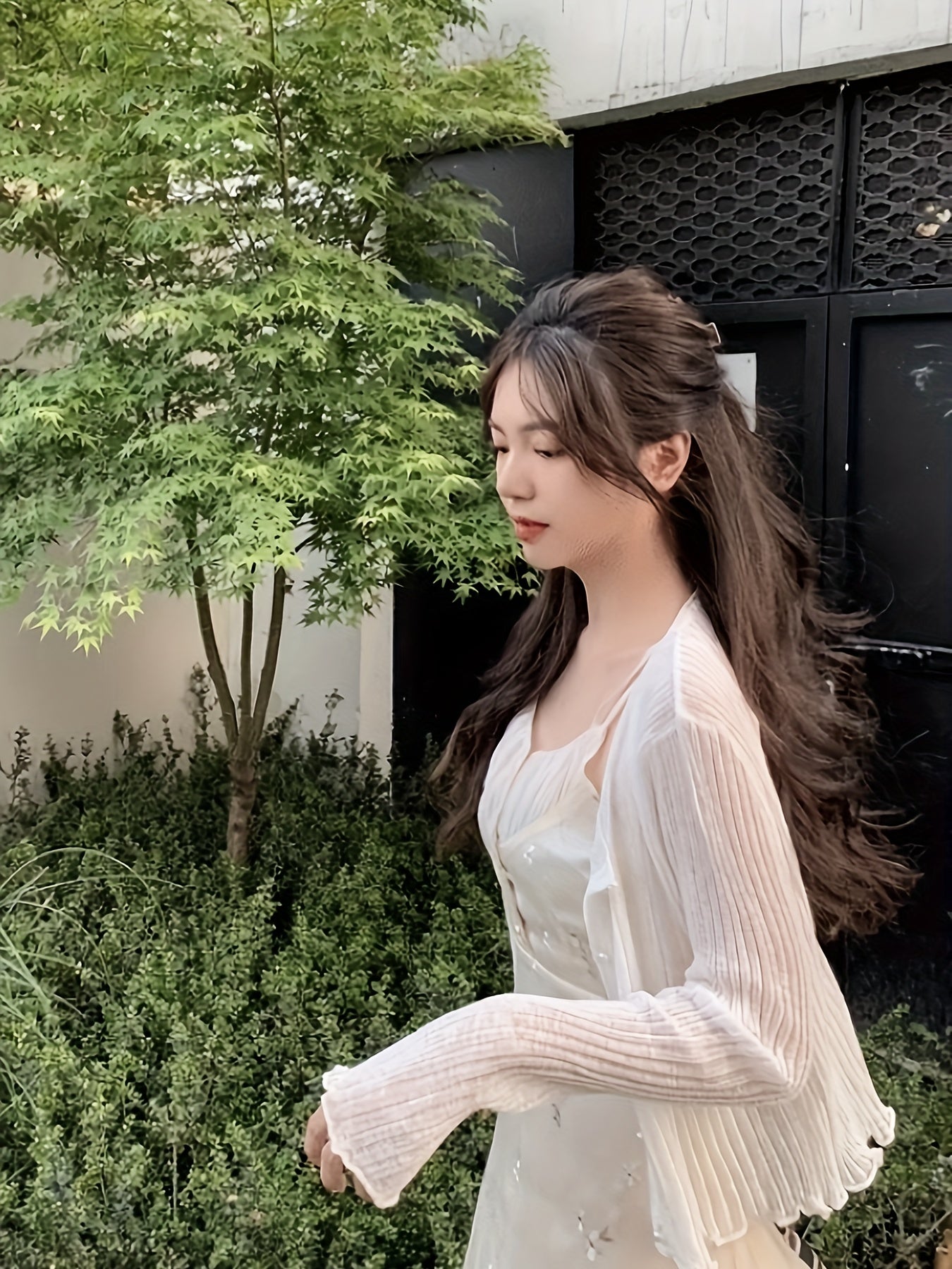 BXOXO Chic Long Sleeve Crop Cardigan - Soft Solid Color, Button Front, Thin, Lettuce Trim, Stylish for Spring & Summer - Women's Fashion Clothing for Everyday Wear