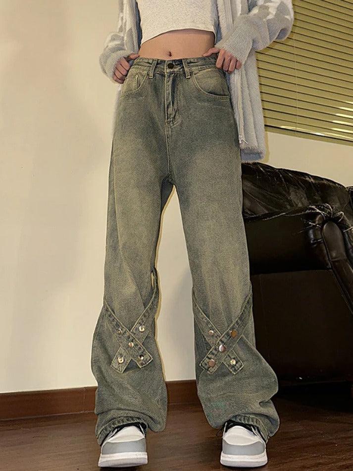 Vintage Buckle Design Boyfriend Jeans